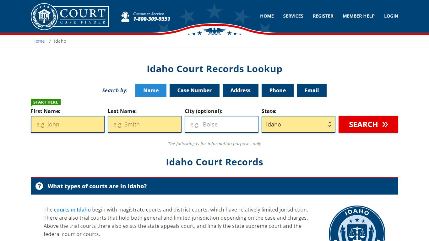 Idaho Court Records Lookup - ID Court Case Search - CourtCaseFinder.com