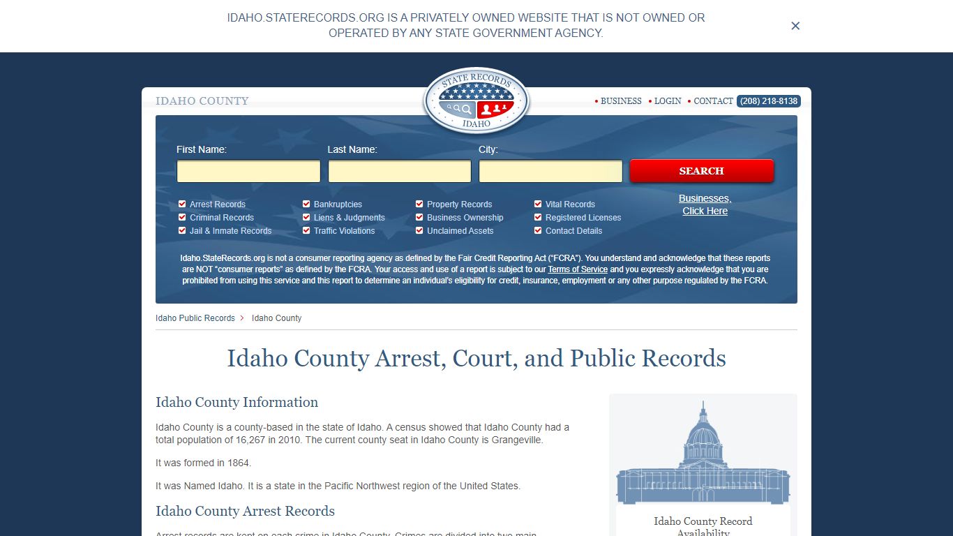 Idaho County Arrest, Court, and Public Records